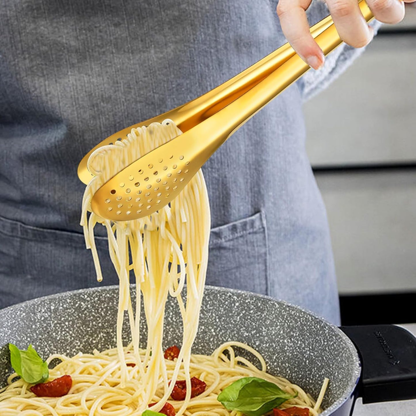8 Pcs Gold Tongs for Serving Food, 9 & 12 Inch Stainless Steel Buffet Tongs - Gold Serving Utensils for Parties, Catering, Restaurants, Kitchen & Home Entertaining