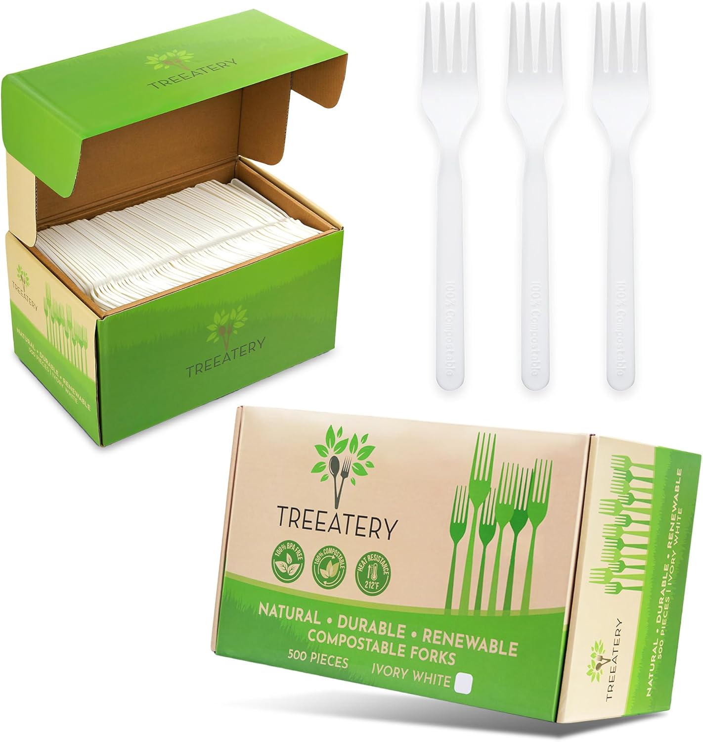 Compostable Cutlery Set, Plant-Based Compostable Utensils Disposable, Dishwasher-Safe Compostable Silverware, 380-Piece Disposable Cutlery, Plant a Tree with Every Box, Ivory White