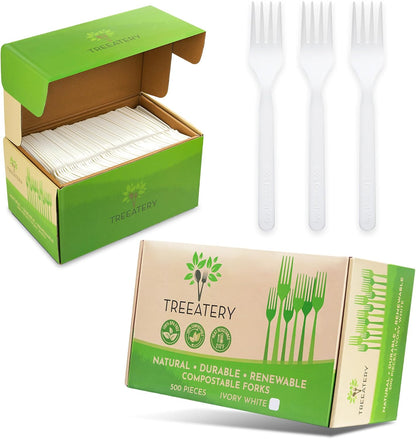 Compostable Cutlery Set, Plant-Based Compostable Utensils Disposable, Dishwasher-Safe Compostable Silverware, 380-Piece Disposable Cutlery, Plant a Tree with Every Box, Ivory White