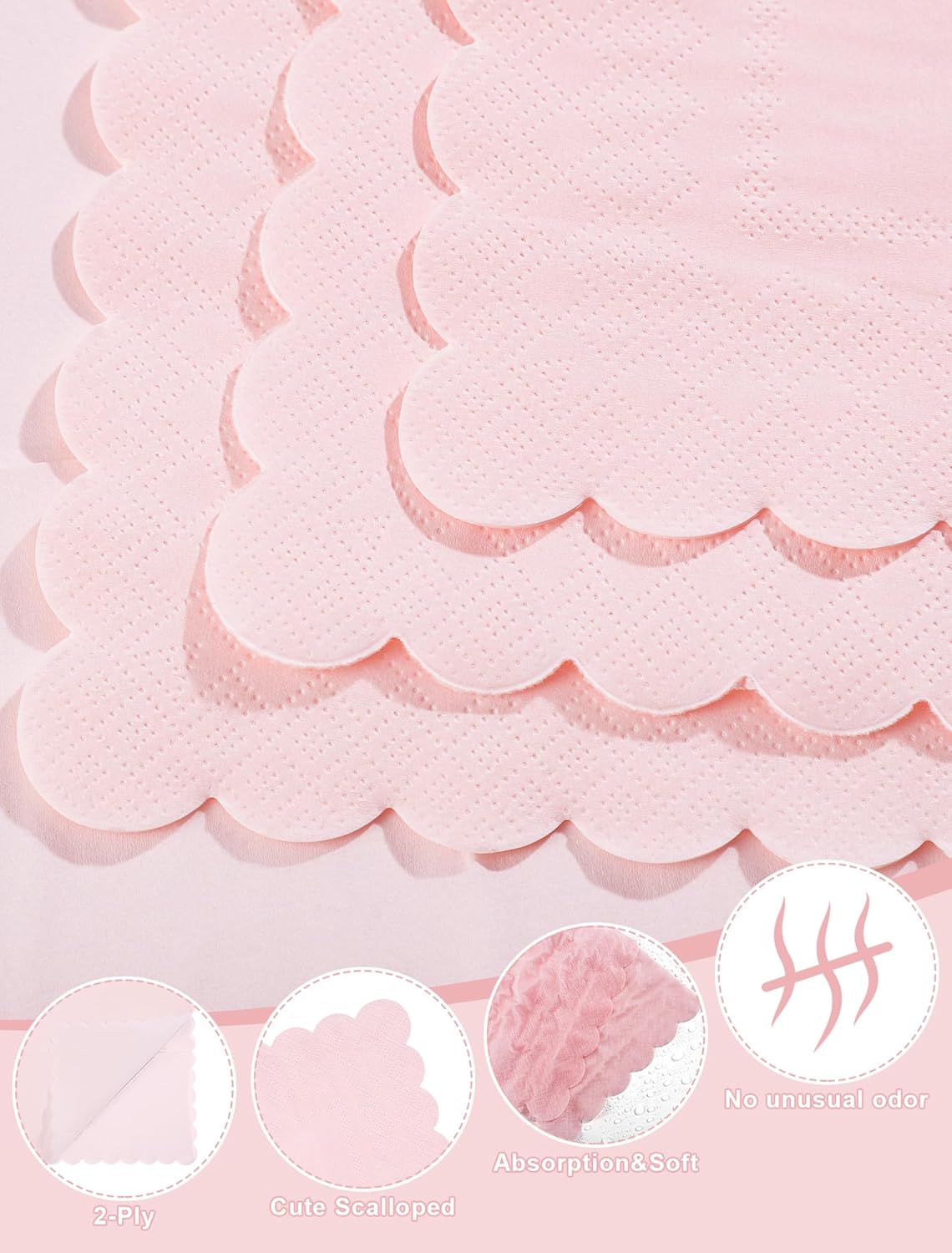 NatNarr 120 Pcs Cocktail Napkins Pink Mothers Day Paper Napkins Light Pink Dessert Beverage Napkin Cute Scalloped Party Napkin for Baby Bridal Shower, Birthday, 5 x 5 Inch