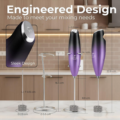 Zulay Kitchen Powerful Milk Frother Wand With Duracell Batteries - Ultra Fast Handheld Drink Mixer - Electric Whisk Foam Maker for Coffee, Lattes, Cappuccino & Matcha - Z1 Motor - Black - Colors C