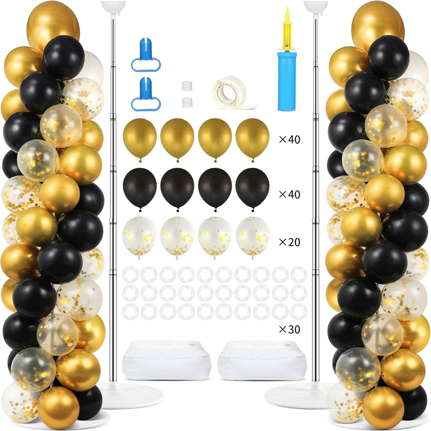 2 Sets Balloon Column Stand Kit with 100 Balloons Adjustable Balloon Tower Stand with Bases for Floor Balloons Column Kit for 2026 Graduation Birthday Appreciation Party Decor Navy Blue and Silver