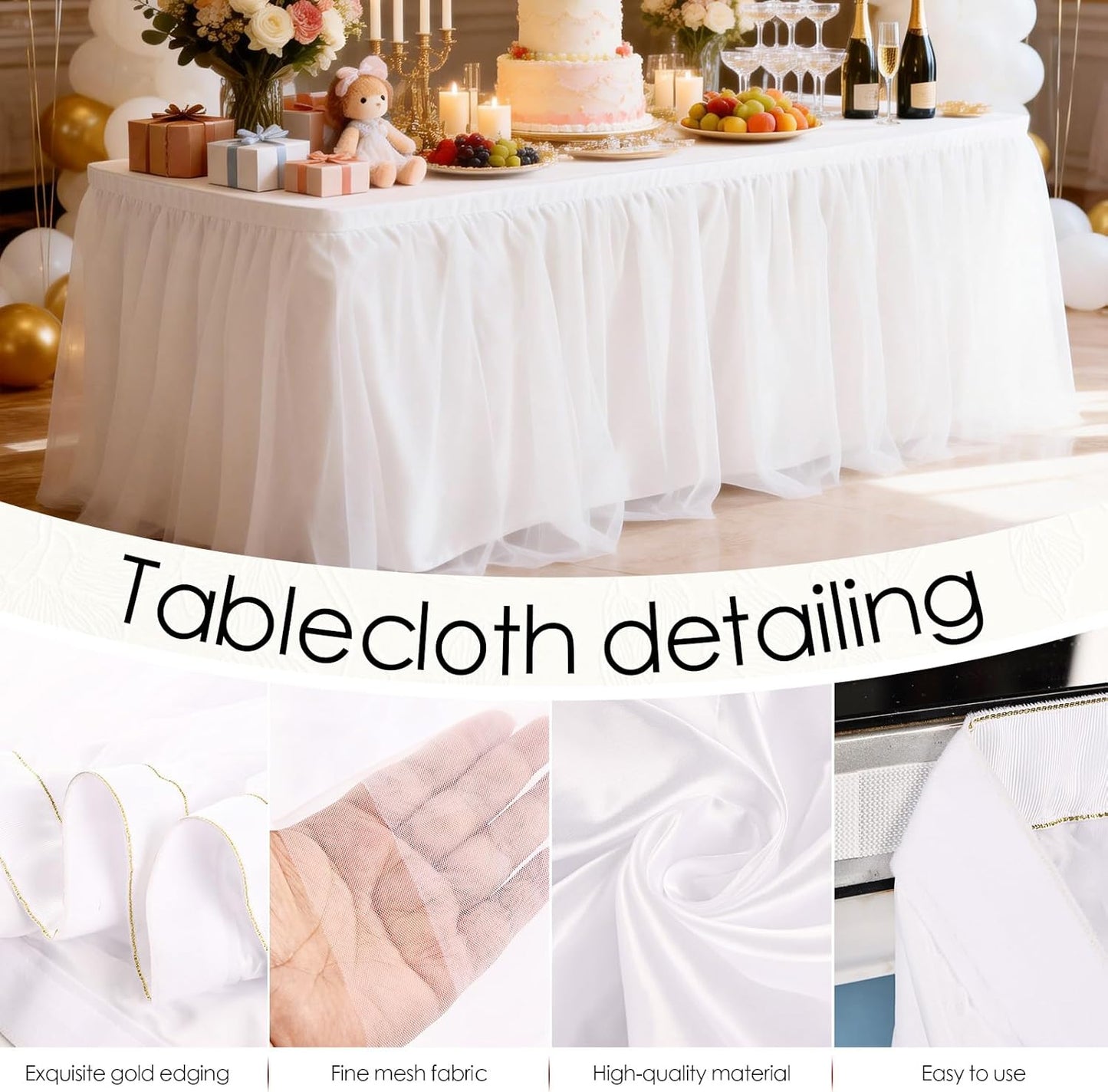 THARAHT Tulle Table Skirt 6FT 180CM Long for Rectangle Tables Round Tables Ruffle Desk Skirt for Princess Girls Birthday Party Cake Dessert Decorations Table Skirt
