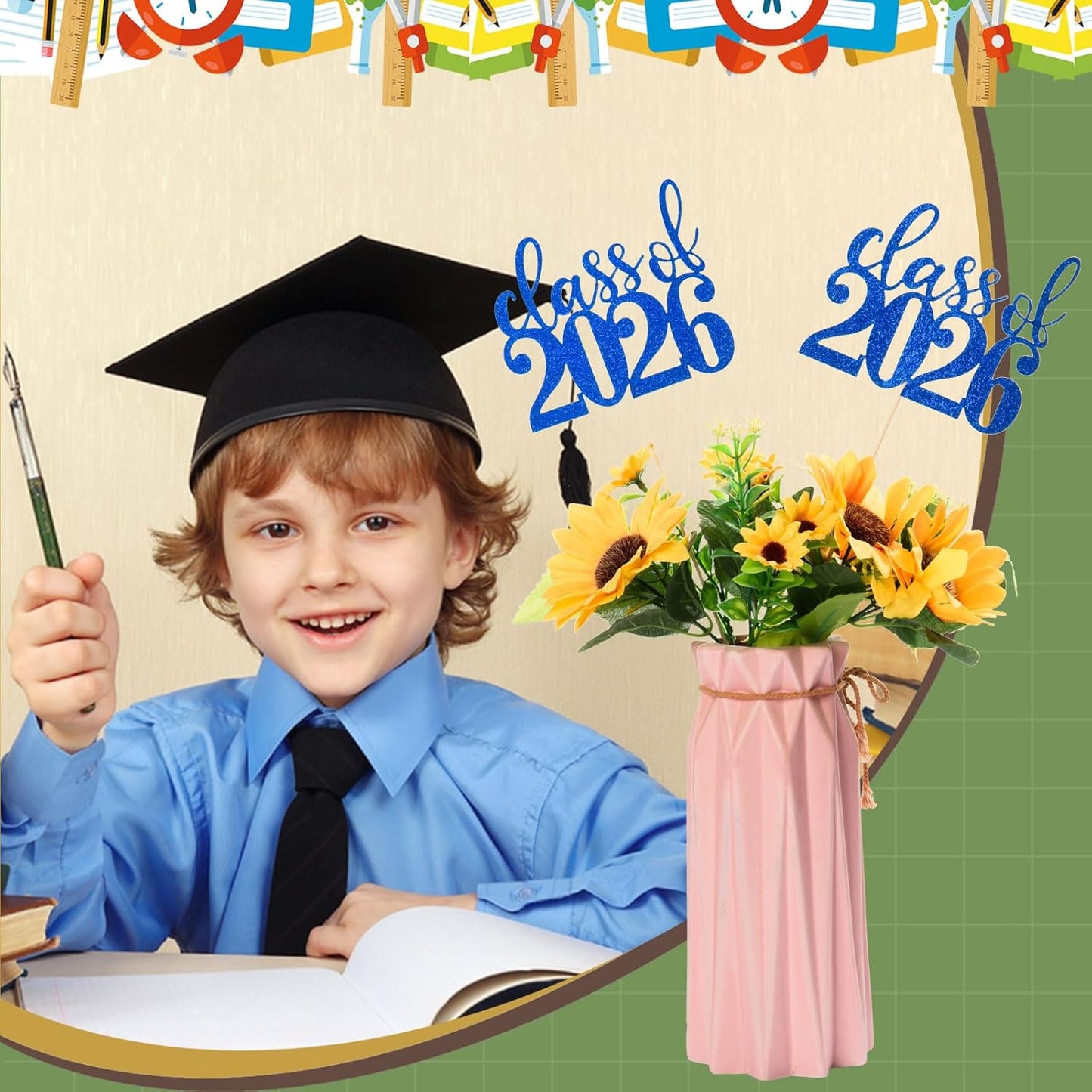 MixTeach 12 Pack Class of 2026 Graduation Centerpieces for Tables 2026 Glitter Graduation Centerpieces Sticks Graduation Party Table Topper for 2026 Graduation Table Party Decorations Supplies, Black