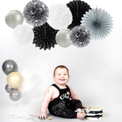 Champagne-Gold Beige Fall Baby-Shower Party-Decorations - 36pcs Welcome Home Banner Sign,Neutral Paper Lanterns,Girl Streamers Garland,Boho Hanging Tissue Pom Poms Flowers Fans Backdrop Decor Burgleda