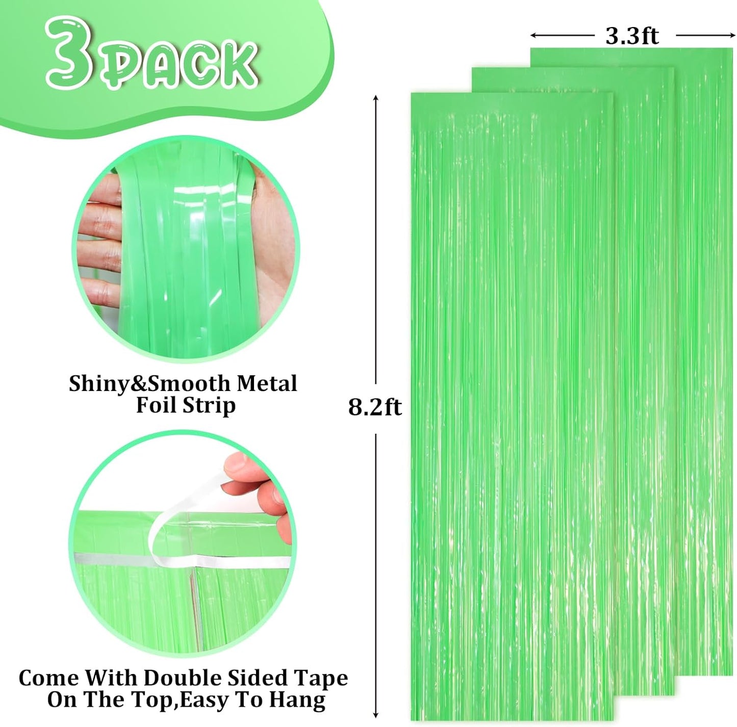 Voircoloria 3 Pack 3.3x8.2 Feet Gold Foil Fringe Backdrop Curtains, Tinsel Streamers, Fringe Backdrop for 2025 New Years Eve, Graduation, Birthday, Baby Shower, Gender Reveal, Disco Party - Colors B