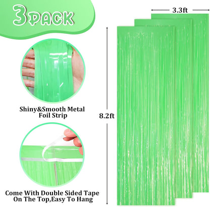 Voircoloria 3 Pack 3.3x8.2 Feet Gold Foil Fringe Backdrop Curtains, Tinsel Streamers, Fringe Backdrop for 2025 New Years Eve, Graduation, Birthday, Baby Shower, Gender Reveal, Disco Party - Colors B
