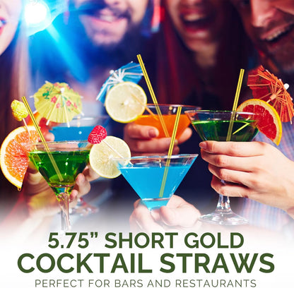 5.75 inch Orange Paper Cocktail Straws, Short Disposable Drinking Straws 500 Counts, Unwrapped - Compostable