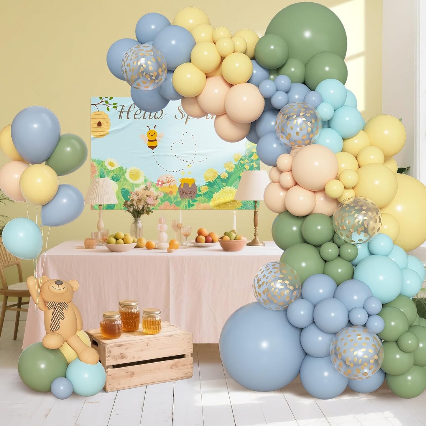 Amandir 153pcs Purple Blue Pink Balloon Garland Arch Kit, Different Sizes 18 12 10 5 inch Teal Yellow Latex Metallic Confetti Balloons for Magic Birthday Engagement Party Decoration