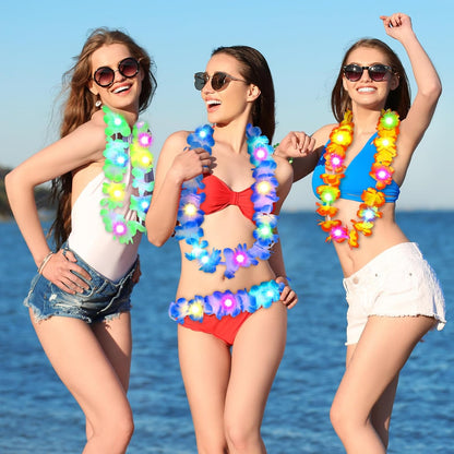 Giegxin 12 Pcs LED Hawaiian Lei Light up Flower Lei Tropical Glow Necklaces Lighted Lei Artificial Rainbow Lei for Kid Adult Hawaii Luau Themed Party Carnival Beach Wedding Masquerade (Multicolor)