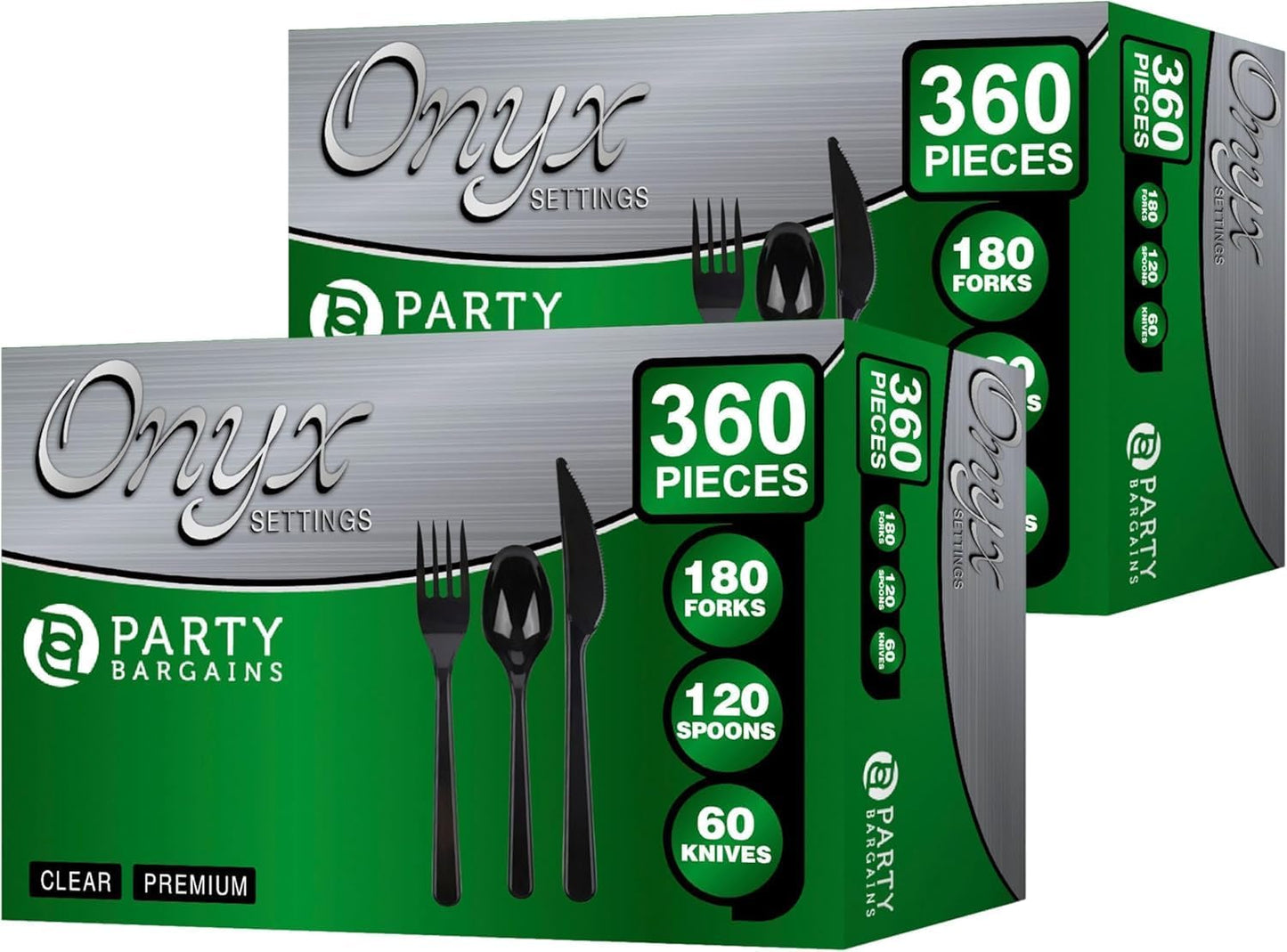 Party Bargains Disposable Cutlery set, SAPPHIRE Design, Clear Color, 360 Pieces: 180 Forks, 120 Spoons, 60 Knives