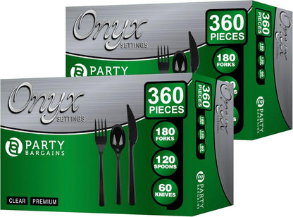 Party Bargains Disposable Cutlery set, SAPPHIRE Design, Clear Color, 360 Pieces: 180 Forks, 120 Spoons, 60 Knives