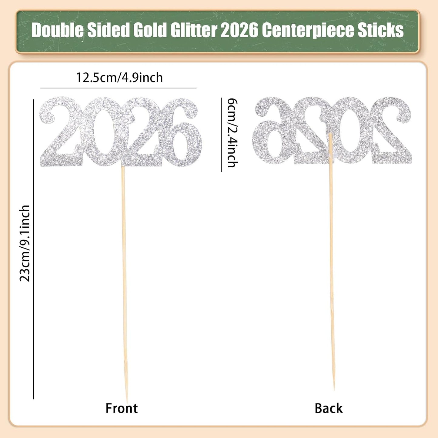 12 Pieces Glitter 2026 Centerpiece Sticks Black Double Sided 2026 Graduation Party Sticks 2026 Floral Picks Table Centerpiece Topper for 2026 Graduation New Year Party Decoration Supplies,4.9x9.1"