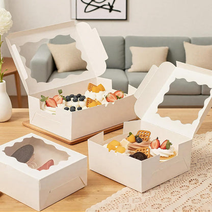 30pcs Cookie Boxes with Window, 6x6x3 Inches White Bakery Boxes, 36 Pcs Stickers,for Small Cookies, Treats, Candy, Desserts, Chocolate Covered Strawberries,Mini Cake Boxes