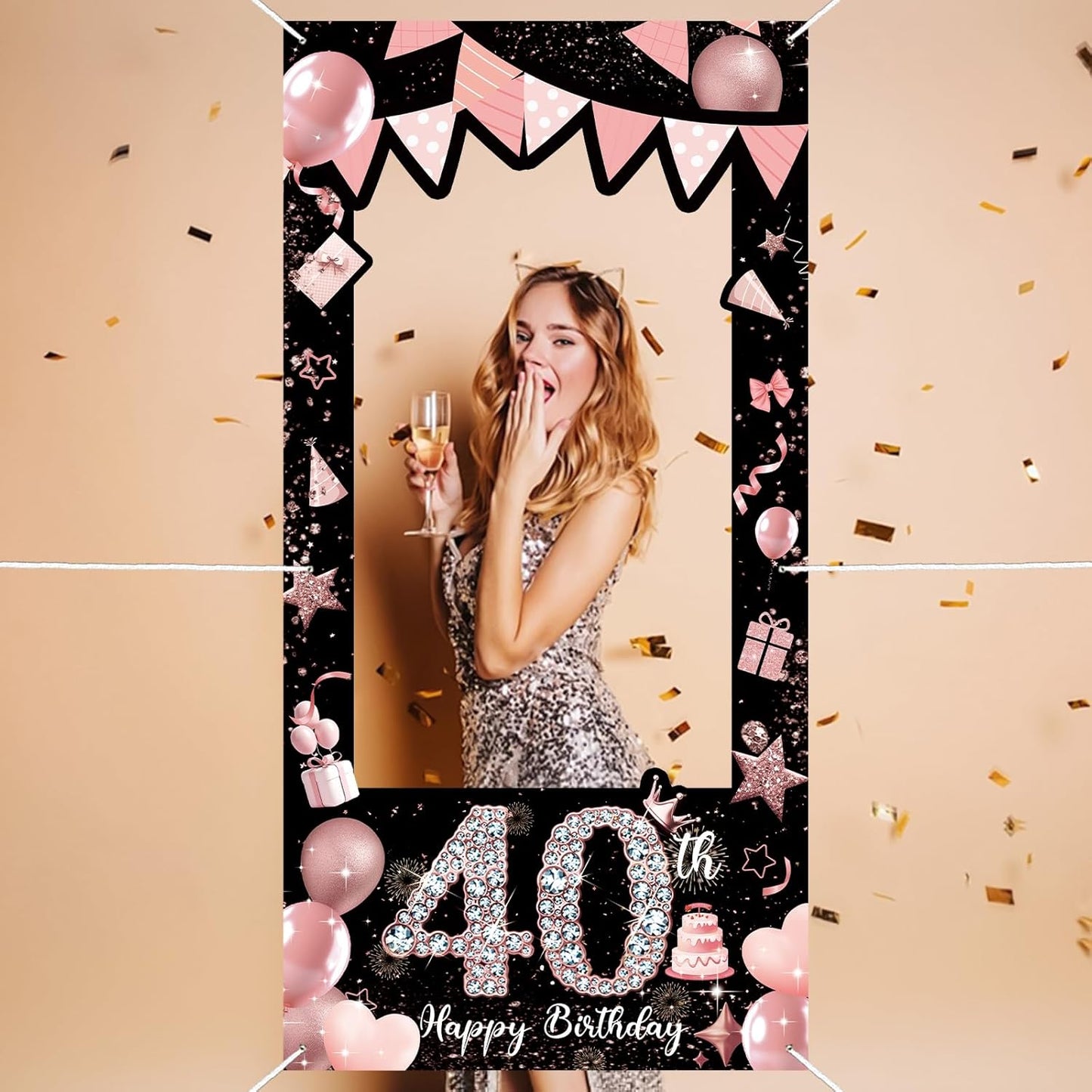 Pink 80th Birthday Neon Photography Banner Backdrop Glow Party Disco Dance Neon Theme Birthday Banner Photo Frame Props Props Selfie Background Face Cutout Photo Props Decoration