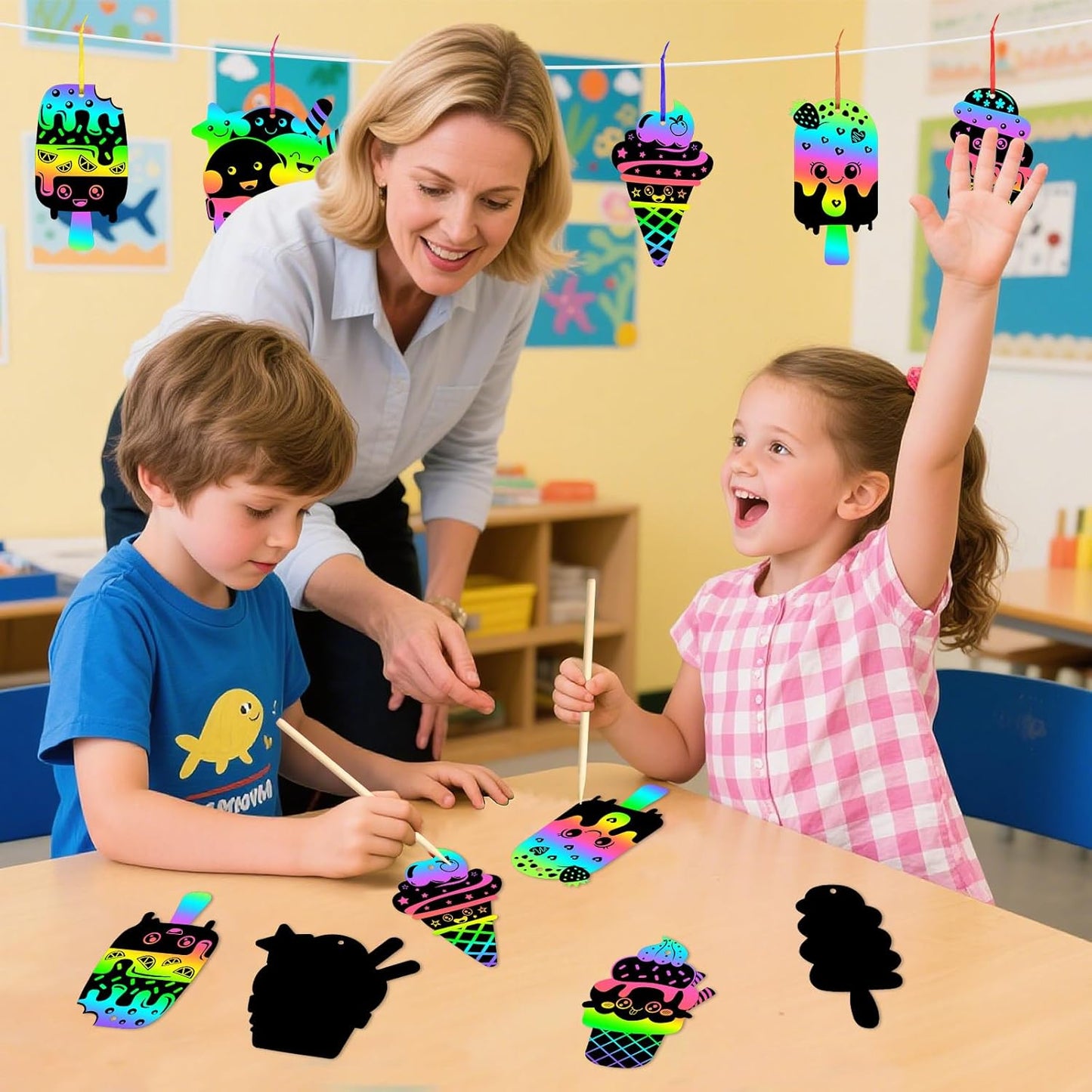 JULMELON 36 PCS Ocean Crafts, Rainbow Scratch Art Under The Sea Party Favors DIY Magic Color Summer Ocean Animals Scratch Cards for Summer Party Favors School Activities