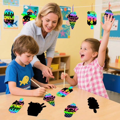 JULMELON 36 PCS Ocean Crafts, Rainbow Scratch Art Under The Sea Party Favors DIY Magic Color Summer Ocean Animals Scratch Cards for Summer Party Favors School Activities