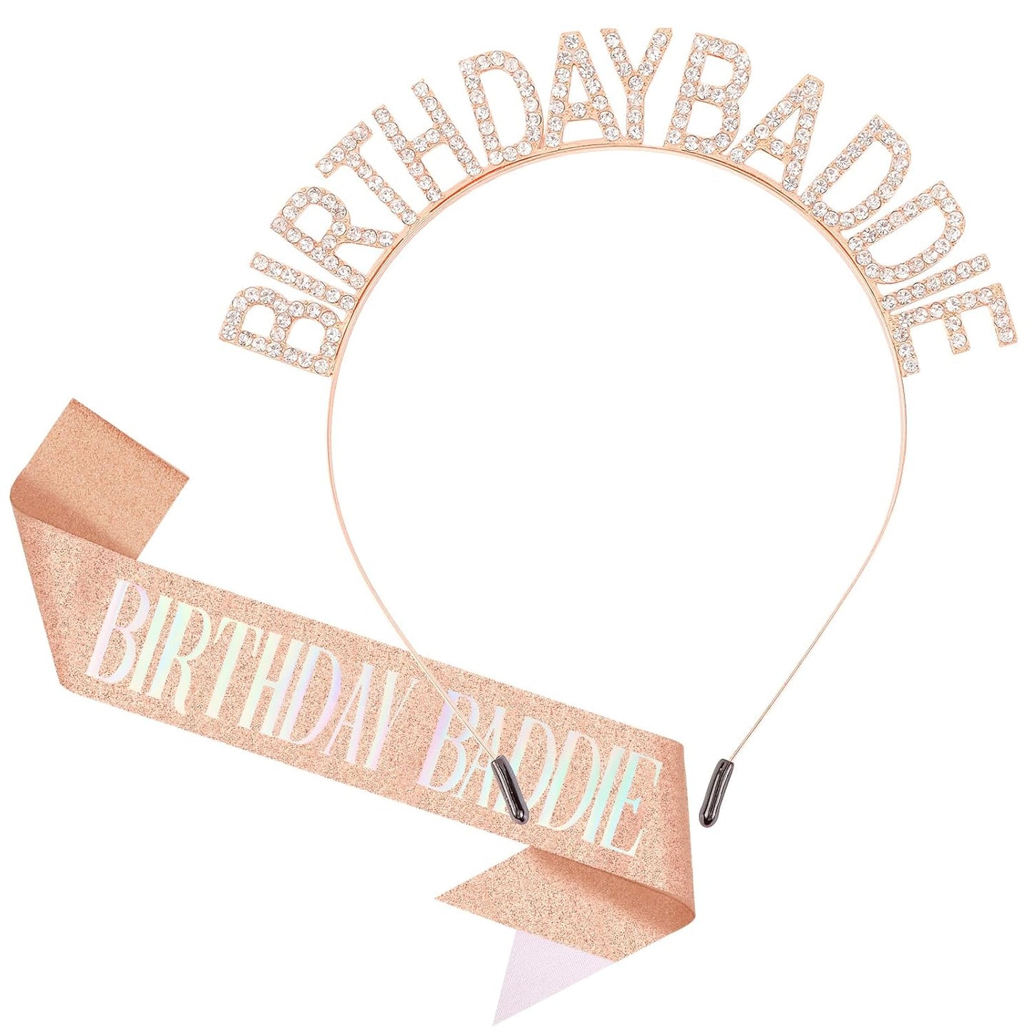 Aprince Birthday Baddie Sash and Tiara Crown for Women Girls Black Gold Happy Birthday Headband Accessiores Party Decorations