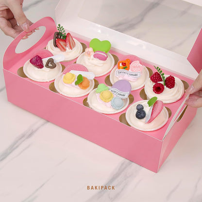 25 Pink Cupcake Boxes, Cupcake Boxes 6 Count with Window and Inserts, Mother's Day Cupcake Holders for Cupcakes, Muffins, Cookies
