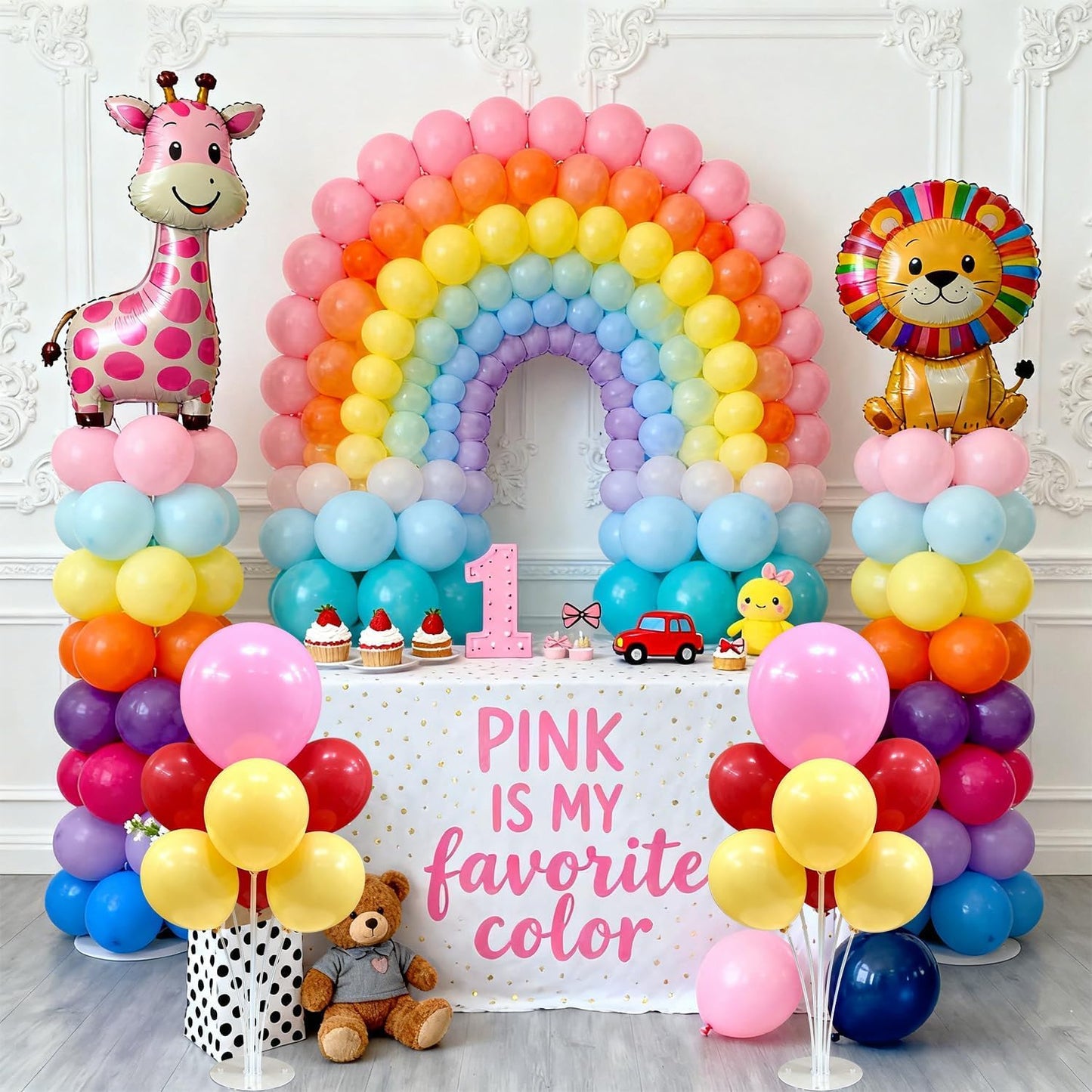 Balloon Column Kit Set of 2, 2 Set Balloon Table Stands, 6.56 Ft Reusable Metal Telescopic Balloon Tower for Birthday Wedding Holiday Party Supplies Decoration