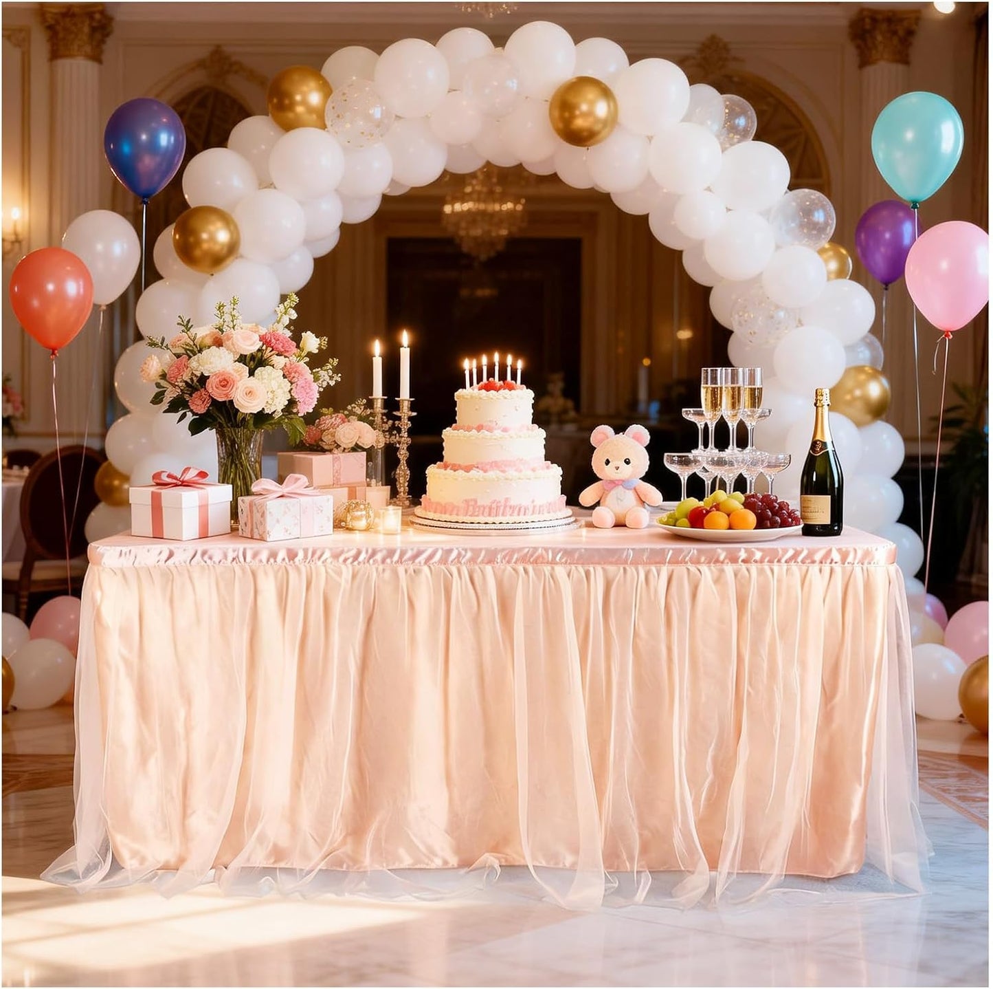 THARAHT Tulle Table Skirt 6FT 180CM Long for Rectangle Tables Round Tables Ruffle Desk Skirt for Princess Girls Birthday Party Cake Dessert Decorations Table Skirt