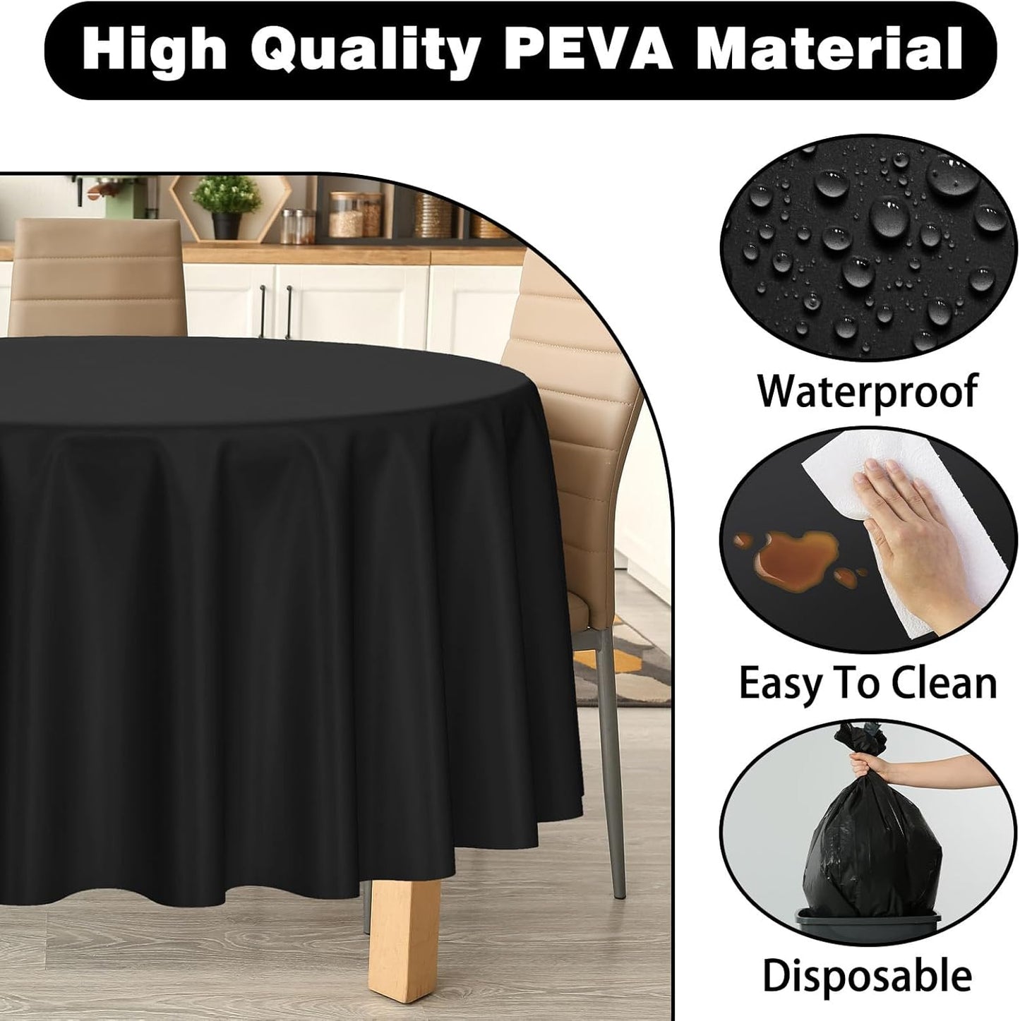 Kopokita 2PCS Black Plastic Tablecloths 54 x 108 Inch, Disposable Table Cloths Rectangle Party Table Covers