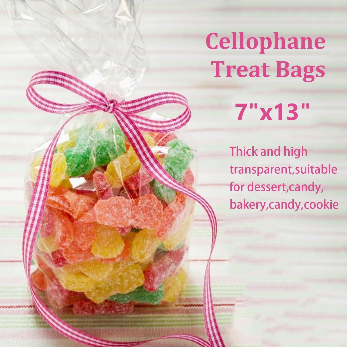 Cello Cellophane Treat Bags,5x7 Inches Clear Cellophane Bags 200 Pcs OPP Plastic Treat Bags with 200 Twist Ties for Gift Wrapping,Packaging Candies,Dessert,Bakery, Cookies, Chocolate,Party Favor