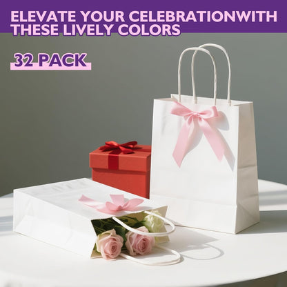 32 Pack Paper Gift Bags with Handles, 5.8"×3.2"×8.25" Party Favor Bags, Gift Bags, Small Gift Bags with Handles, Party Bags, Small Goodie Bags Bulk for Birthday, Crafts, Wedding, Party Supplies (8 Colors)
