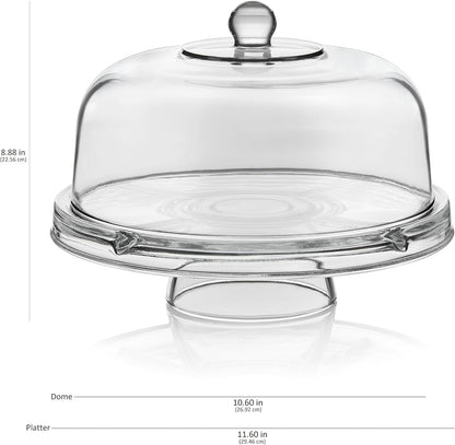 Libbey Selene Glass Cake Stand with Dome Lid, Elegant Curved Footed, Covered Cake Stand, Versatile Serving Dish for Variety of Desserts and More