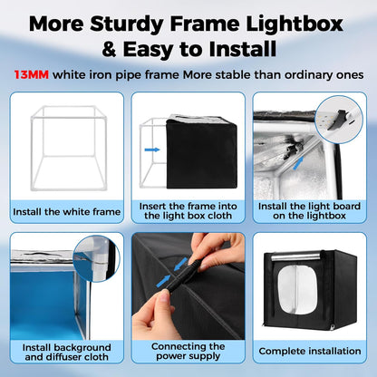 Photo Light Box, 12/16/20/24/32 Inch Photography Light Box with CRI>95 120 Light Beads. Dimmable Shooting Tent Kit with White and Warm Light. 6 Color Backdrops Photo Booth for Studio Products Display