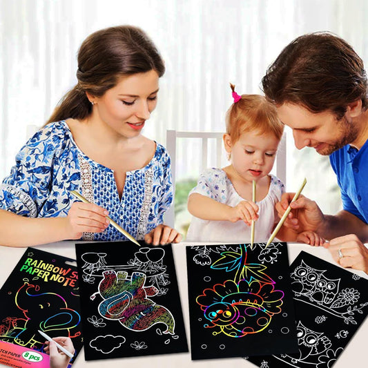 JUNQIU Scratch Art for Kids, Rainbow Scratch Paper Art Set - Unicorn, Arts and Crafts for Girls Boys Ages 4-8, Kid Activity & Christmas Crafts, Stocking Stuffers for Kids