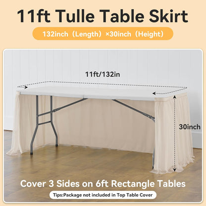 72inch Champagne Gold Tulle Table Skirts for Rectangle Round Tables, Gold Grim Ruffle Tulle Tutu Cloth Table Skirt 6ft for Wedding Birthday Party Cake Dessert Decor(No Top Cover)