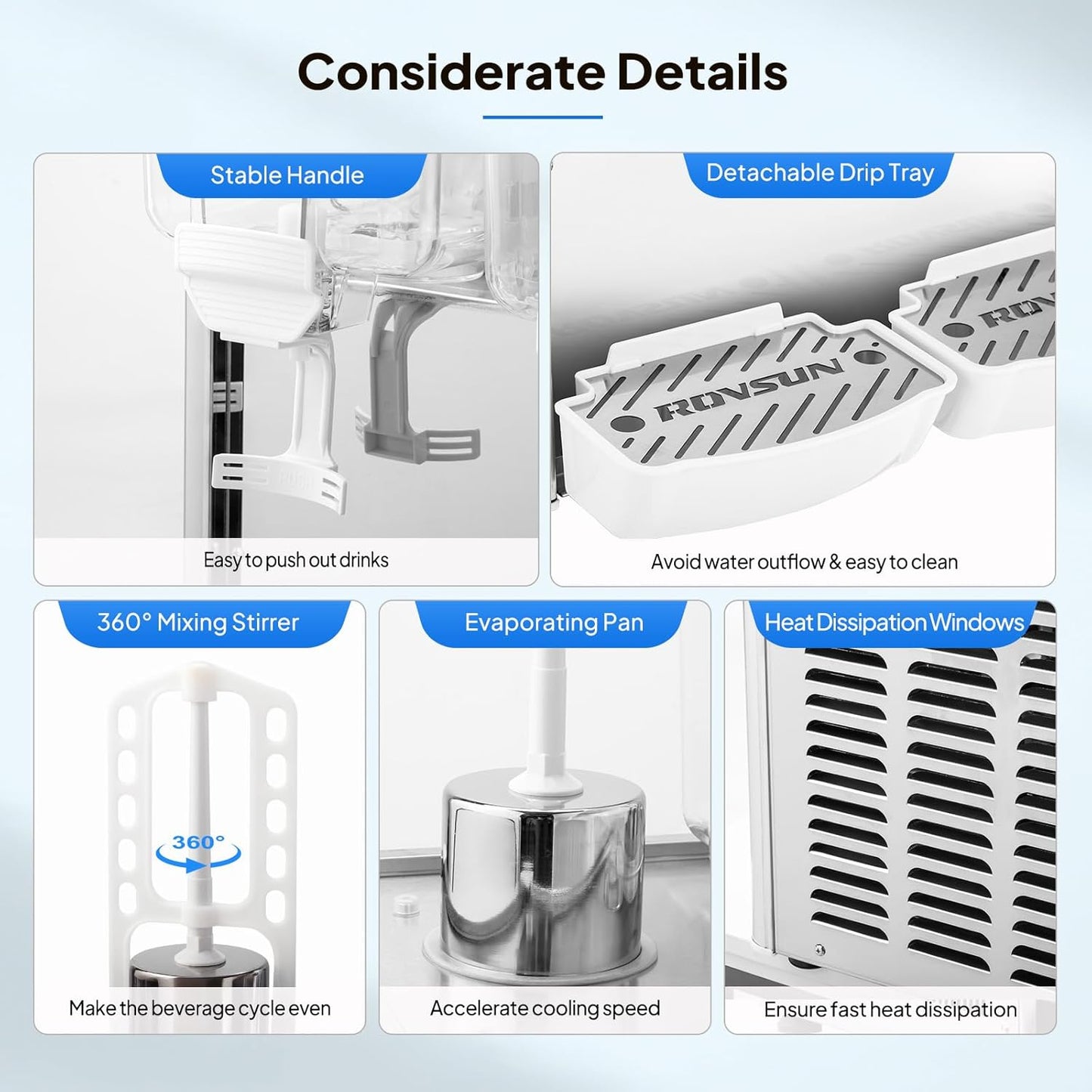 ROVSUN 9.6 Gal/36L Commercial Beverage Dispenser, 18L X 2 Tanks Cold Drink Commercial Juice Dispenser Stainless Steel with Thermostat Controller for Home Restaurant Bar Party 110V/60HZ