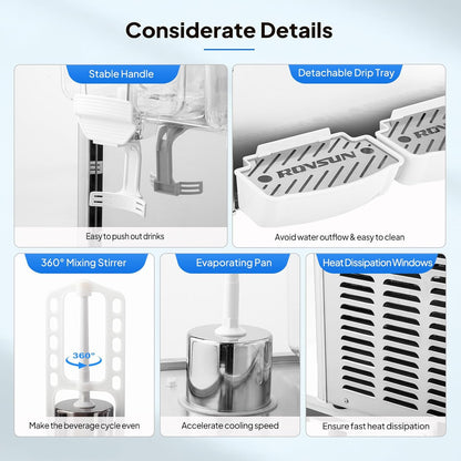 ROVSUN 9.6 Gal/36L Commercial Beverage Dispenser, 18L X 2 Tanks Cold Drink Commercial Juice Dispenser Stainless Steel with Thermostat Controller for Home Restaurant Bar Party 110V/60HZ