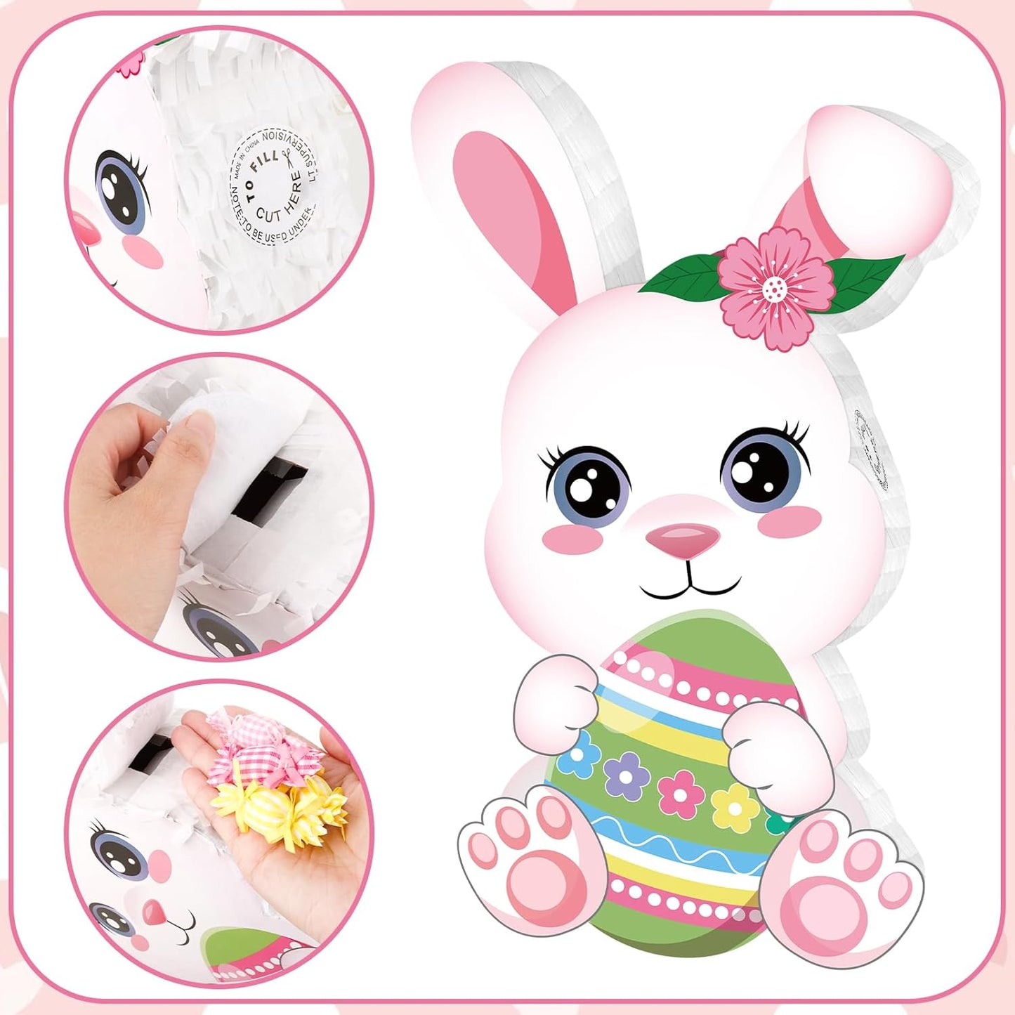Easter Bunny Pinata Funny Bunny Egg Pinata with Blindfold & Stick for Birthday Decorations Easter Party Supplies Spring Decorations