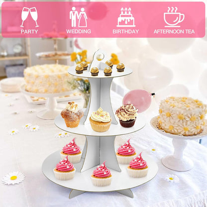 Soleebee 3-Tier Round Cupcake Stand, Cardboard Cupcake Tower, Dessert Cup Cake Stand Tower for Birthday Wedding Party Decoration, Cupcake Tier Stand 1 Set (Hot Pink)