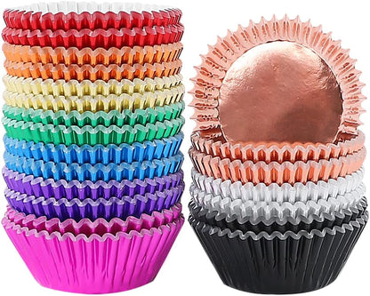 BAKHUK 500pcs Cupcake Liners for Baking, Foil Cupcake Liner, Standard Size 2 Inches 10 Colors Cupcake Liners