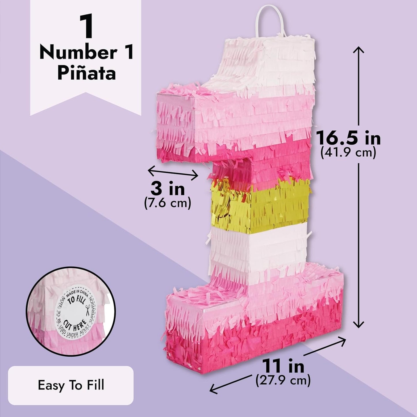 Number 5 Pinata, Pink and Gold Foil for Girls 5th Birthday Party Decorations (Small, 16.5 x 11.6 x 3 In)