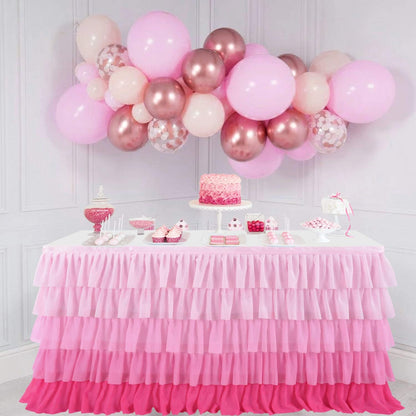 Pastel Rainbow Table Skirt Ruffle Party Tablecloth for Rectangle Table 6ft Birthday Party Baby Shower