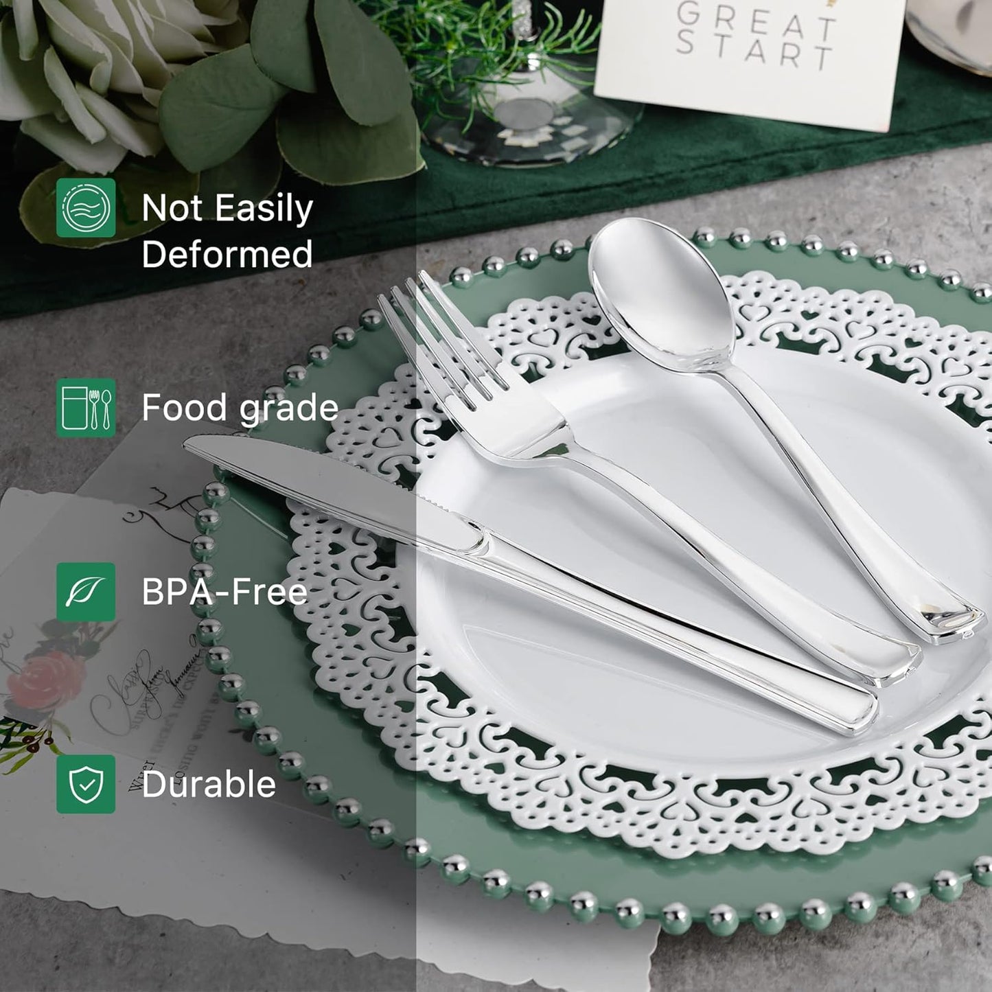 N9R 200 PCS Gold Plastic Silverware - Disposable Gold Plastic Silverware Cutlery Set, 100 Forks, 50 Spoons, 50 Knives for Party, Birthday, Wedding