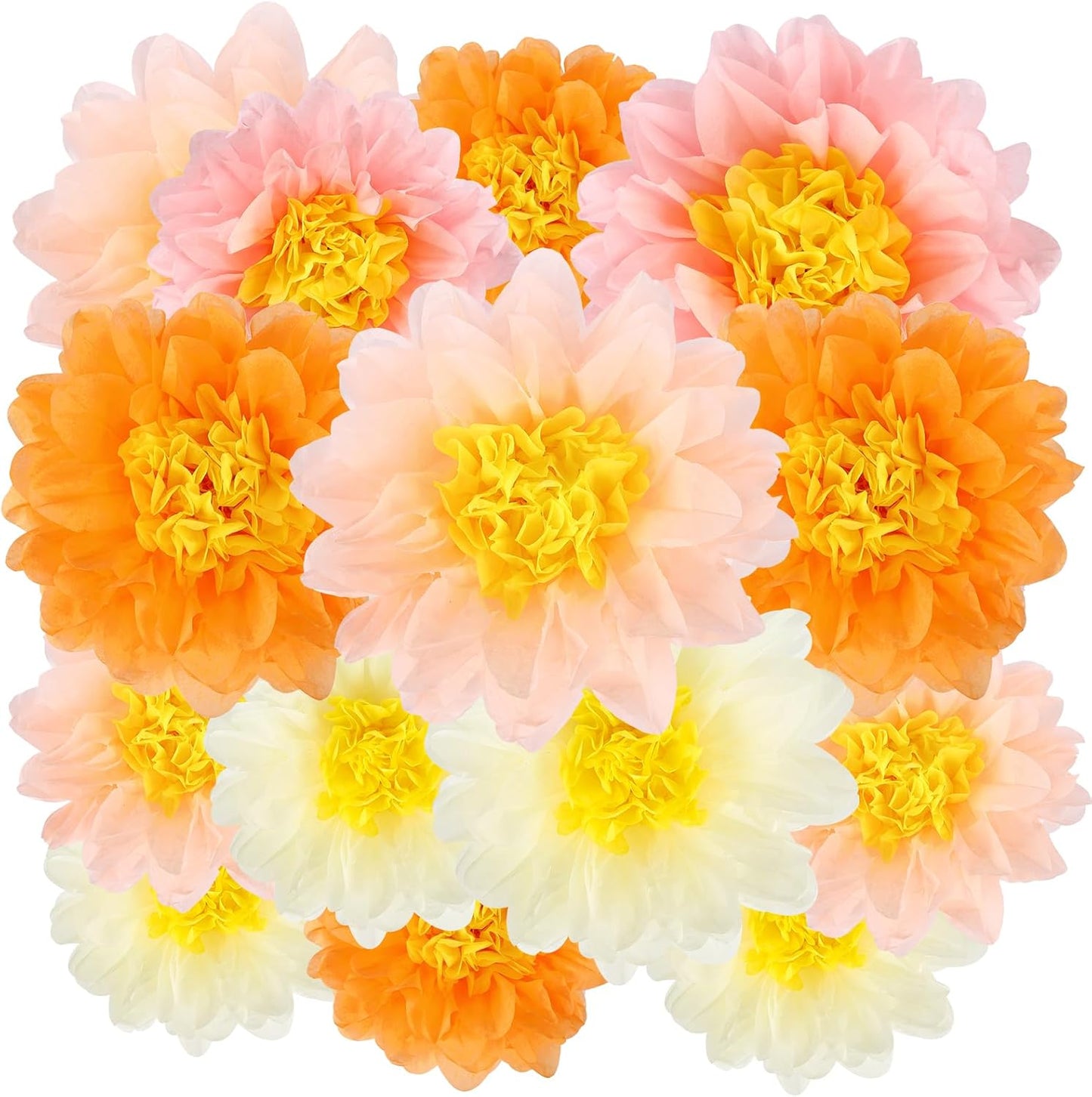 BestoFun 14 PCS Orange & Hot Pink Tissue Paper Flowers – Vibrant Party Decorations for Birthday, Baby Shower, Wedding, Fiesta, and Holiday Events