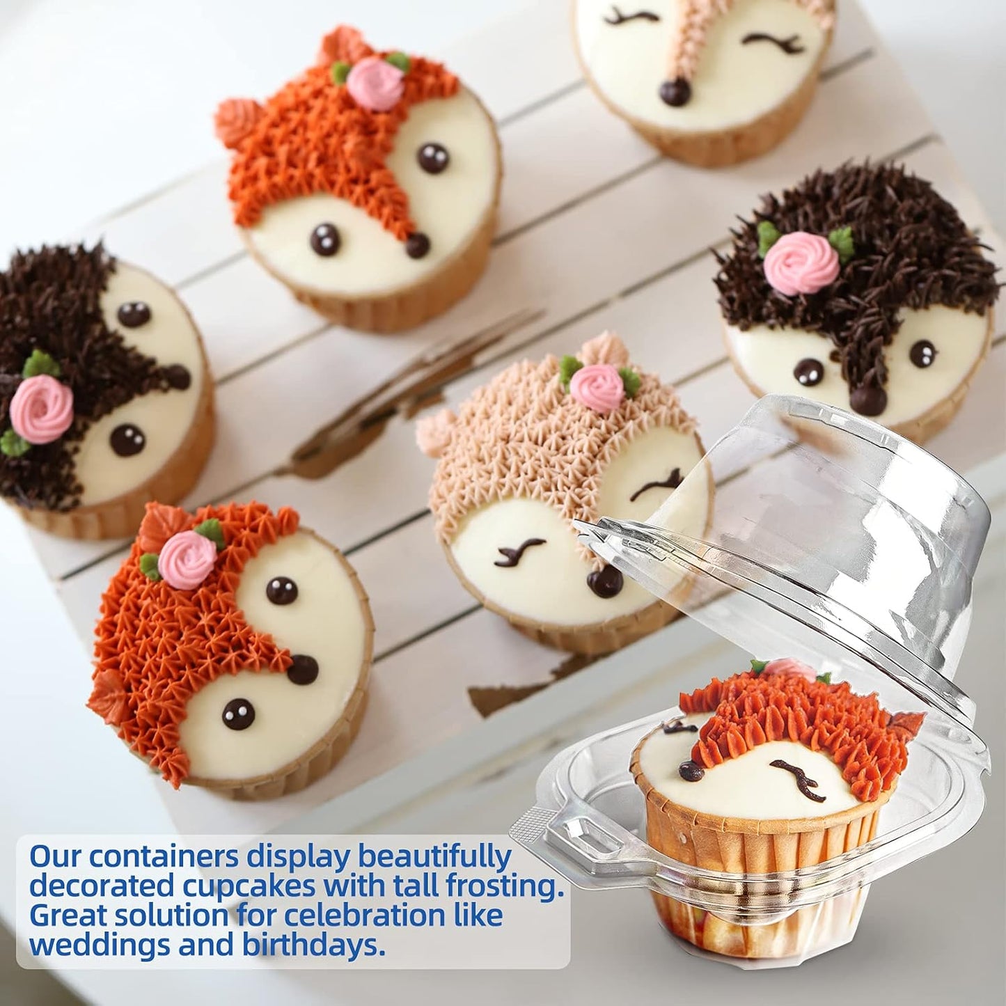 100 Packs Individual Cupcake Containers Stackable Single Compartment Cupcake Disposable Carrier Holder Box Deep Dome Clear Plastic BPA-free (100 PCs)