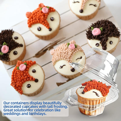 100 Packs Individual Cupcake Containers Stackable Single Compartment Cupcake Disposable Carrier Holder Box Deep Dome Clear Plastic BPA-free (100 PCs)