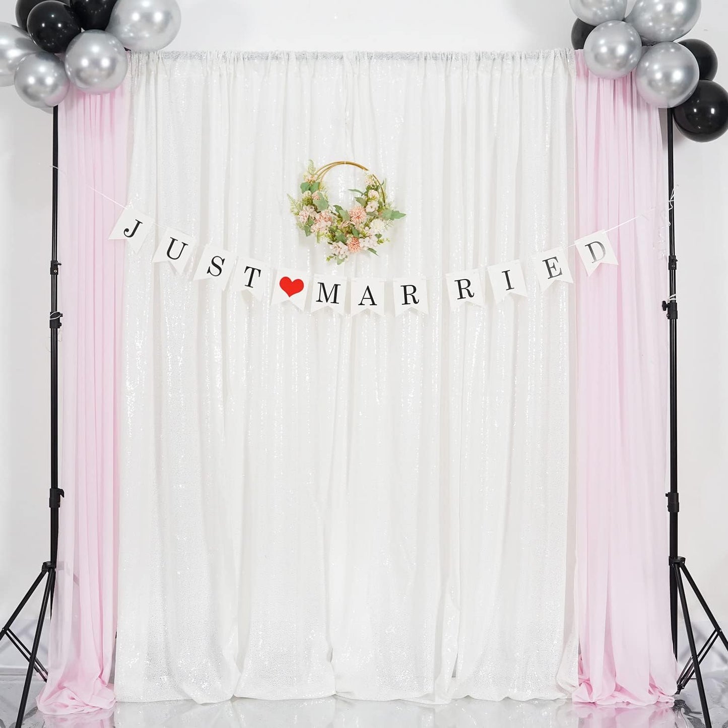 Poise3EHome Black Sequin Backdrop Curtains, 2 Panels 2FTx8FT Glitter Photo Booth Backdrop for Halloween Birthday Bachelorette Wednesday Twilight Party Decorations