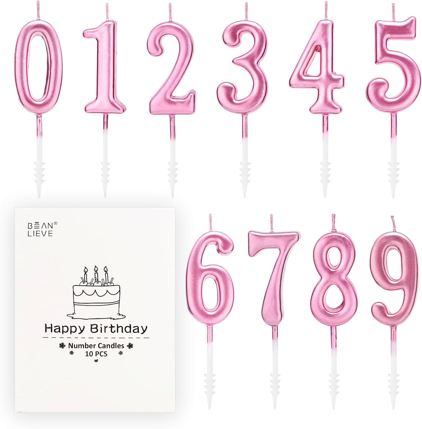 Beanlieve 10-Pieces Numeral Birthday Candles - Cake Numeral Candles Number 0-9 Glitter Cake Topper Decoration for Birthday,Wedding Anniversary,Party Celebration (Colourful)
