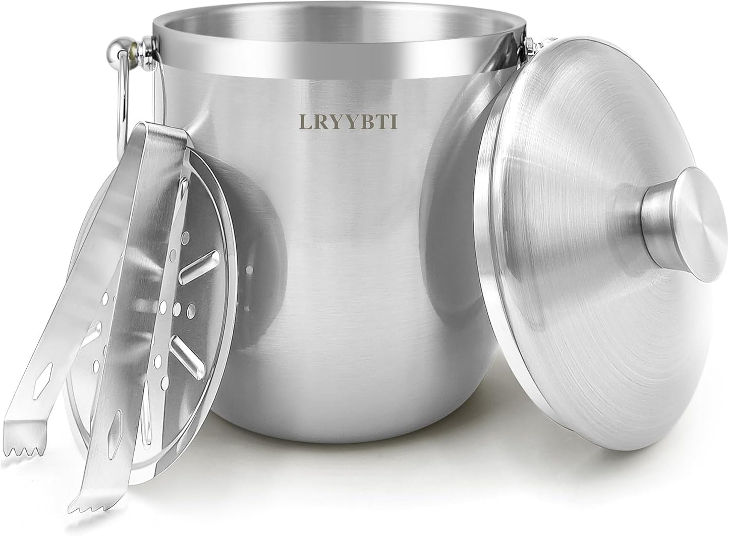 Ice Buckets for Parties with Lid,Tongs and Strainer (3L/Silver) Double Wall Stainless Steel Ice Bucket Keeps Frozen Longer,Ideal Perfect for Parties, Cocktail bar, Chilling Wine, Champagne