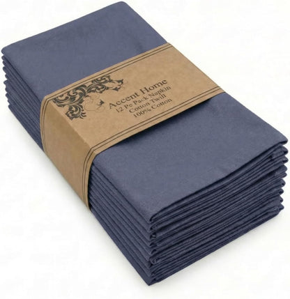 ACCENTHOME Natural Cotton Linen Napkin Set of 12 18x18 inch Dinner Napkins - Washable Soft Premium Hotel Quality Reusable Hemmed Edges Napkins Perfect Table Linens for Family Dinners, Weddings