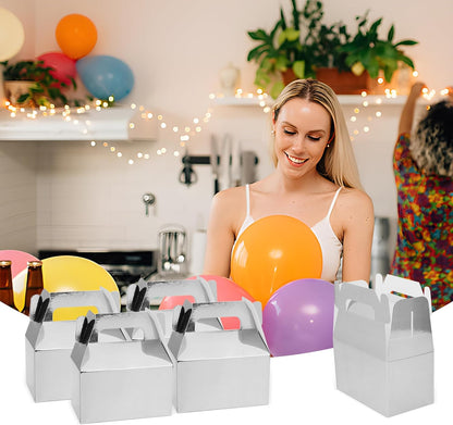 XAGLVV 24 Pack White Paper Gable Boxes,6.2 Inch Candy Boxes with Handle, Snack Party Favor& Gift Cookie bags for kids Birthday,Wedding, Baby Shower, Graduation.