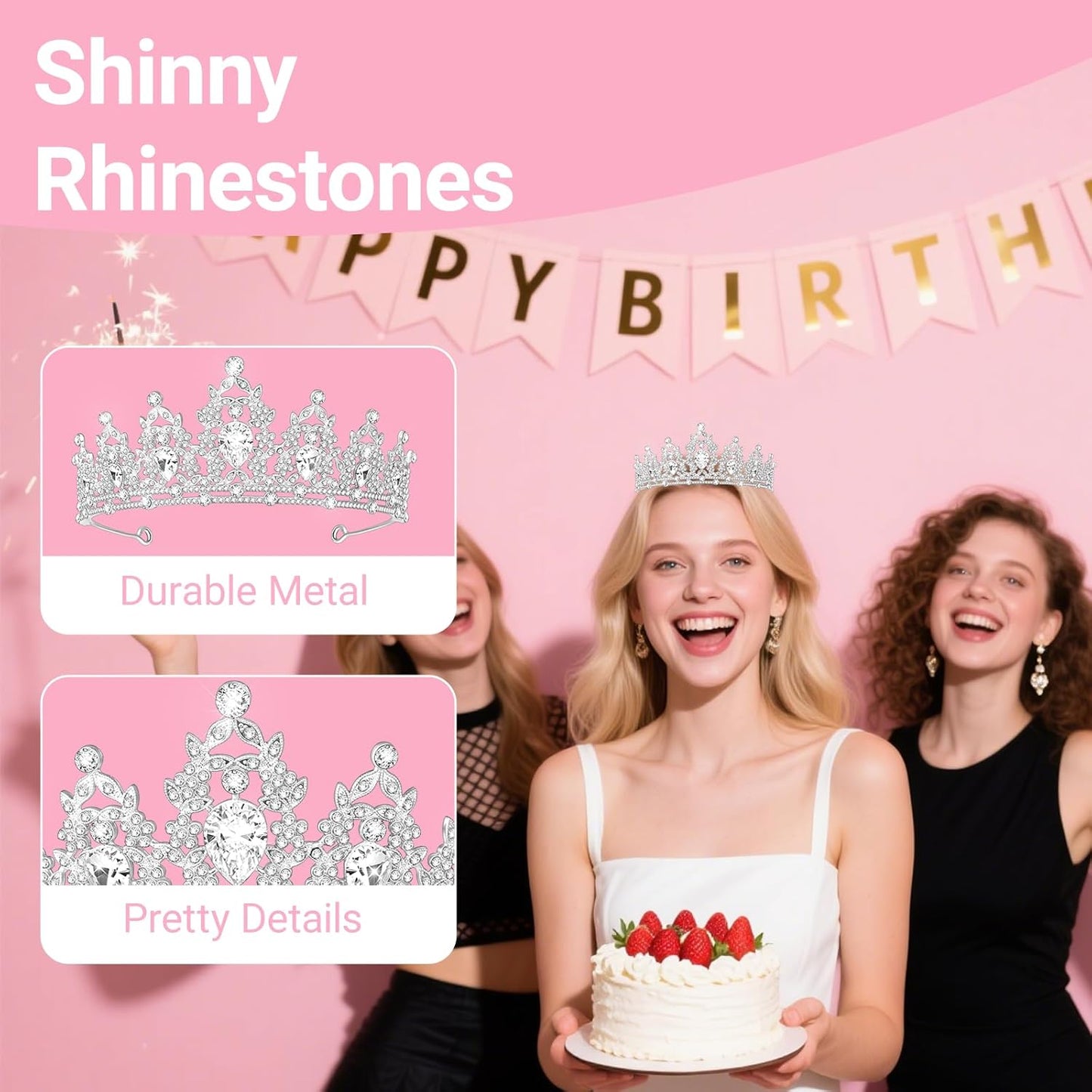 Tiara Crown for Women, Headband Hair Accessories for Birthday Wedding Party Costume Pink