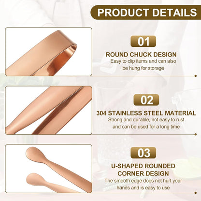uxcell 2 Pcs Mini Serving Tongs, 4.3 Inch Kitchen Tong Stainless Steel Small Buffet Tongs Ice Sugar Tong for Serving Charcuterie Dessert Party Tea Party Bar Coffee, Gold